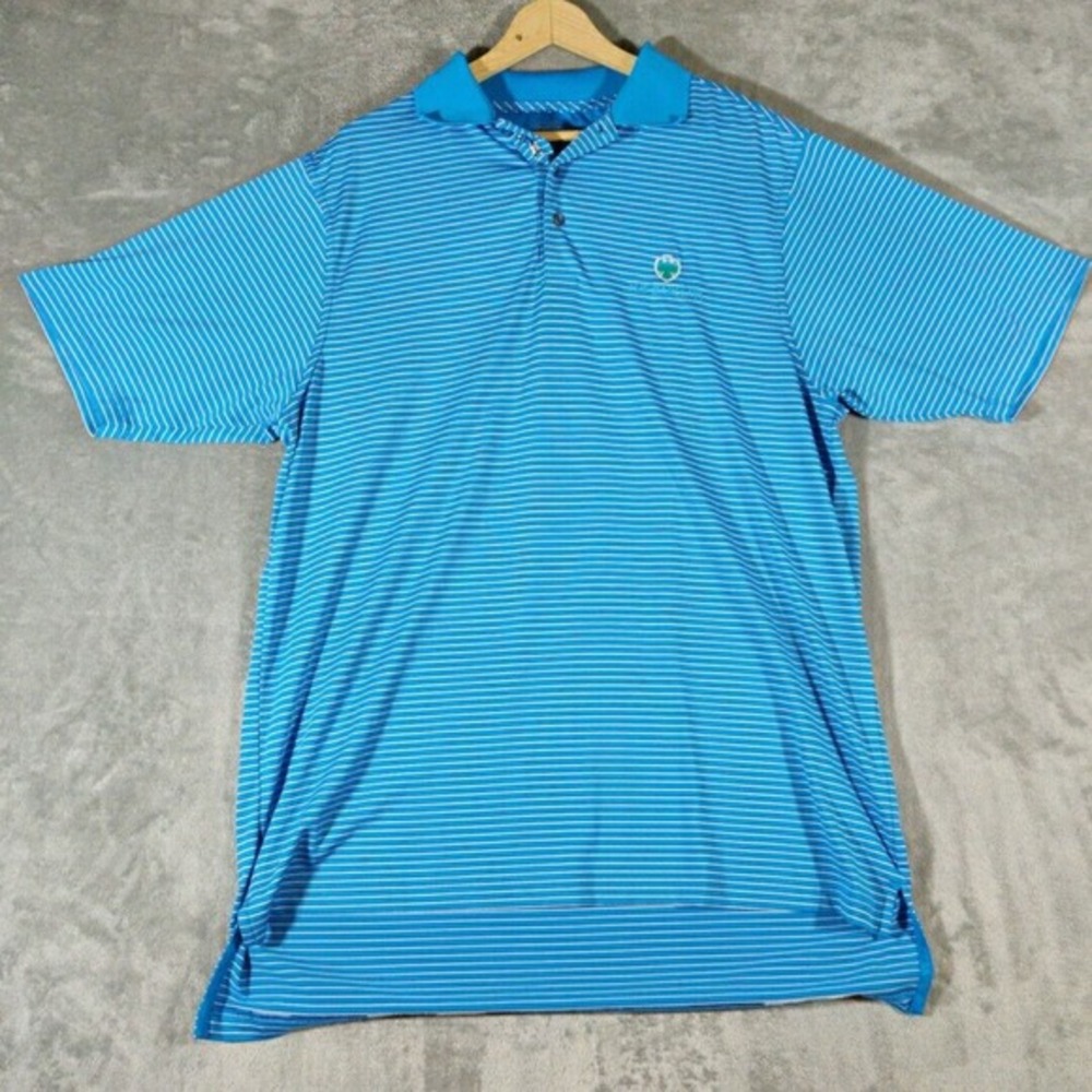 Bobby Jones Shirt Mens Large Blue Striped‎ Golf Performance Polo Short Sleeve